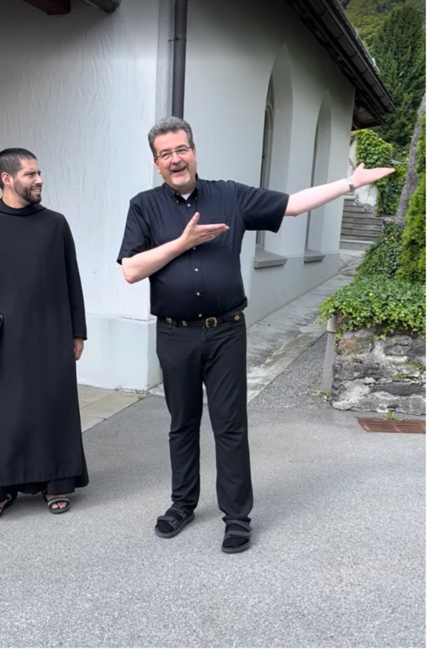 Abbot Christian greeting oblates at Engelberg Abbey.